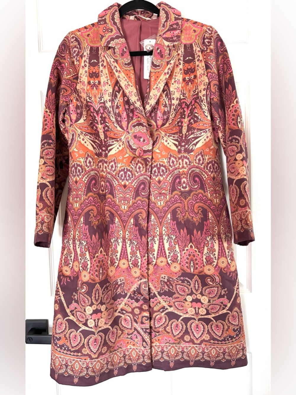 NWT Soft Surroundings Paisley Trench Coat in Rust and Pink